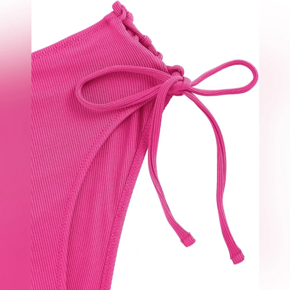 ZAFUL Women's V Neck Ruched Tie Front Bikini Set High Waisted 2 piece set